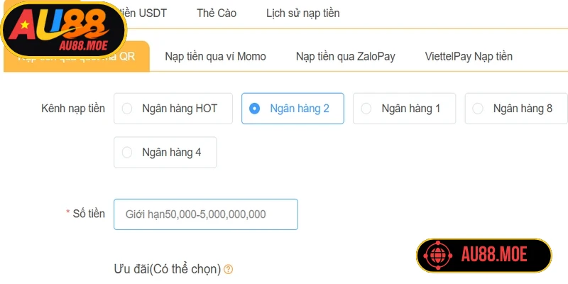 Hướng dẫn từng bước chuẩn cực chi tiết quy trình nạp tiền AU88