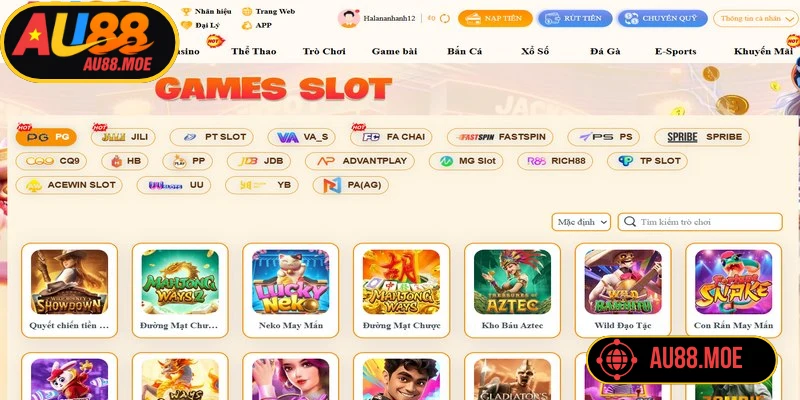 Nổ hũ AU88 là sảnh slot trực tuyến nổi bật làng giải trí