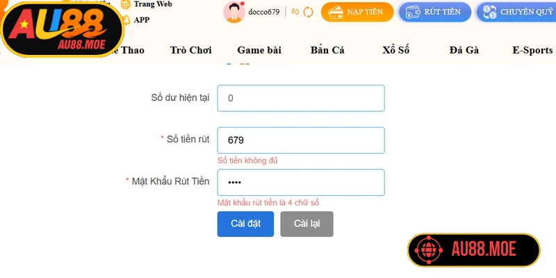 Hướng dẫn từng bước chi tiết tạo lệnh rút tiền AU88