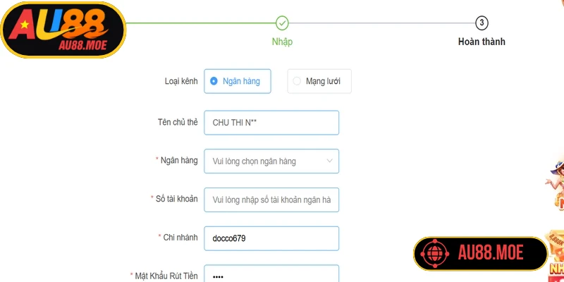 Hướng dẫn từng bước liên kết tài khoản để rút tiền AU88